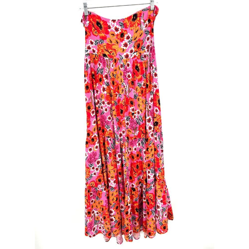 PETAL + PUP Pink Orange Sarai Floral Cutout Strapless Tiered Maxi Dress Size 10 - Picture 5 of 10